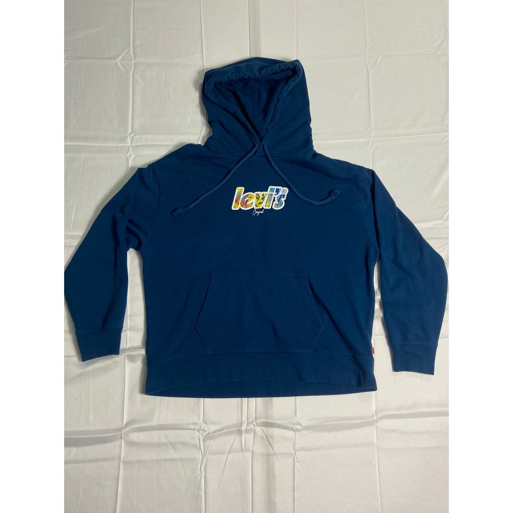 Levi's Men's Blue Graphic Hoodie XL Rainbow Logo Pullover Casual Comfort